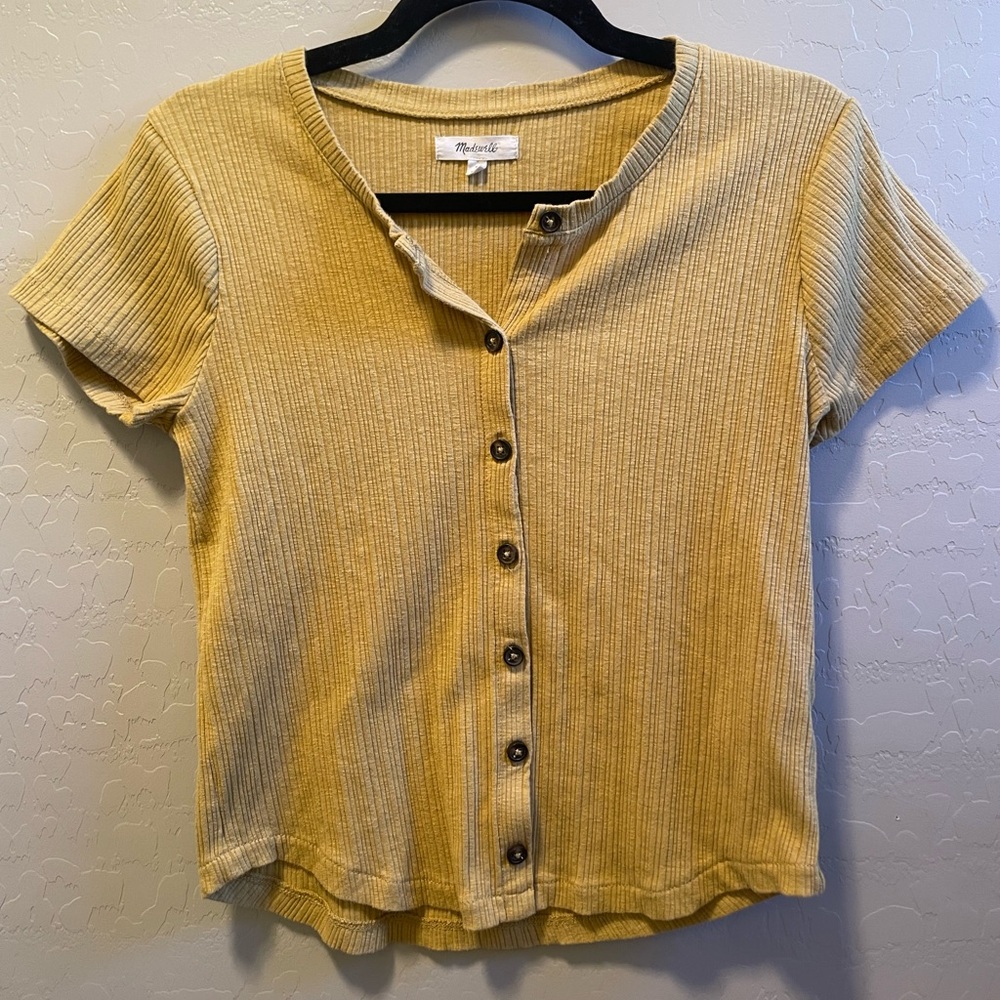 Madewell Mustard Button-Down Ribbed Shirt